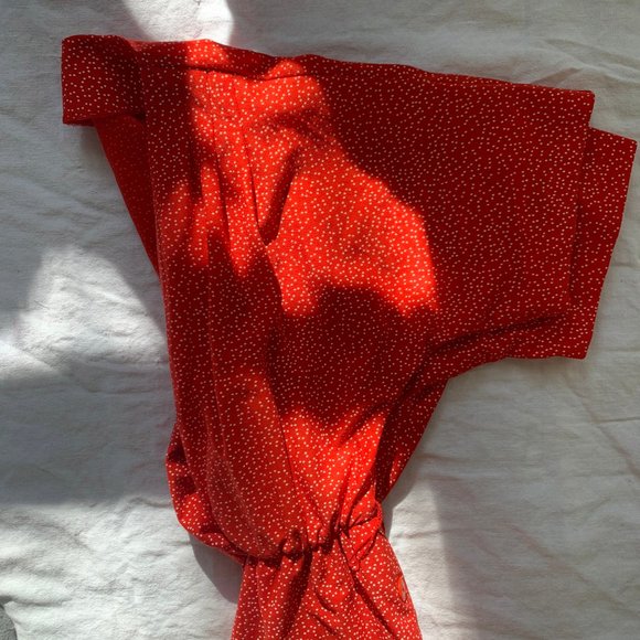 Vintage Belted Red + Wht Polka Dot Dress - Picture 2 of 8